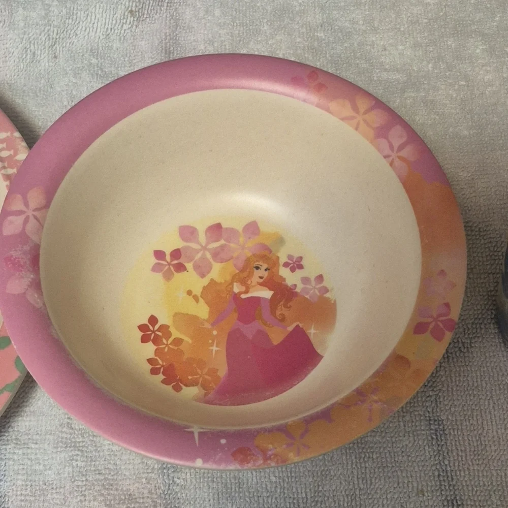 Disney Princess Kids Bamboo Dish Set Plate Bowl Cup Ariel Cinderella Toddler
